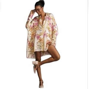 Corey Lynn Calter Long Sleeve  Multicolored Print Floral Mini Shirt Dress Sz: S